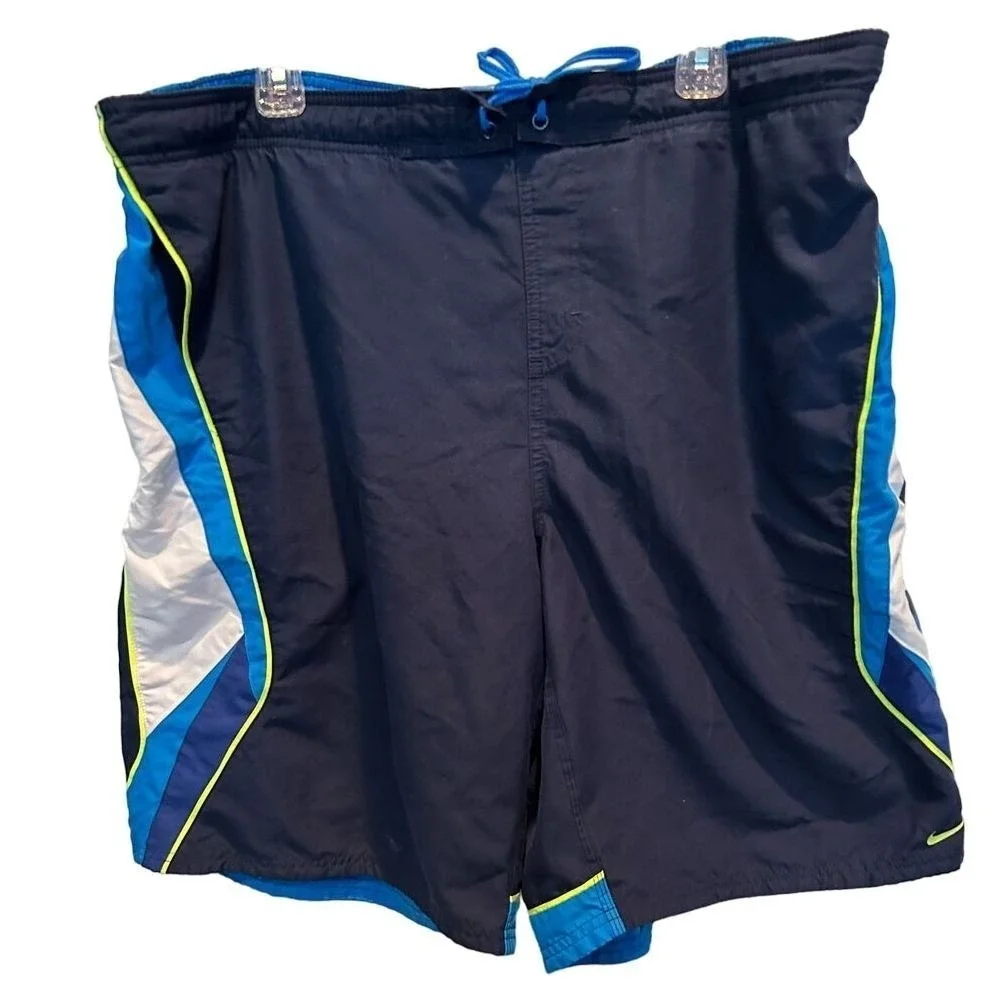 Nike Swim Trunks‎ XXL Men's Navy Blue Colorblock Mesh Lined Board Shorts
